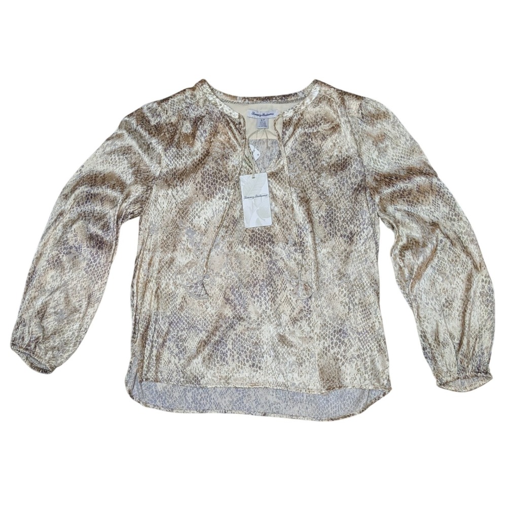 NWT Tommy Bahamas Snake Skin Animal Print Flowy Peasant Blouse Women's Small